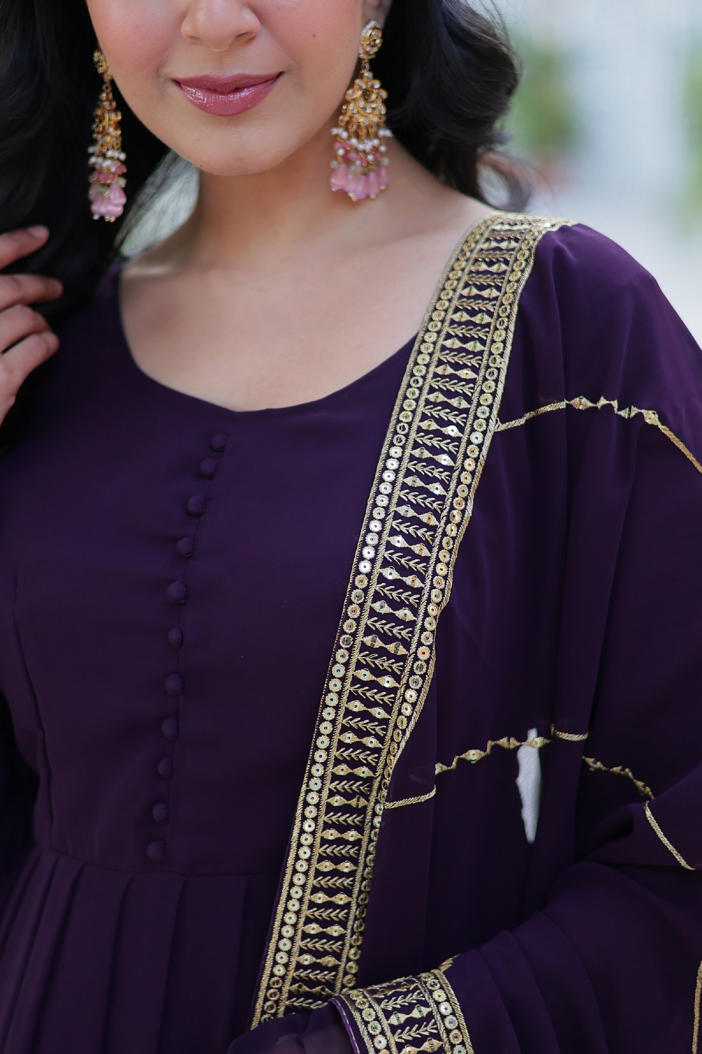 Vedant Vastram Heavy Embroidery & Sequins Work Pure Georgette Gown With Dupatta - Wine