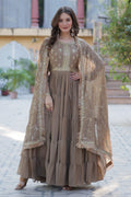 Vedant Vastram Heavy Embroidery & Sequins Work Pure Georgette Gown With Dupatta - Beige