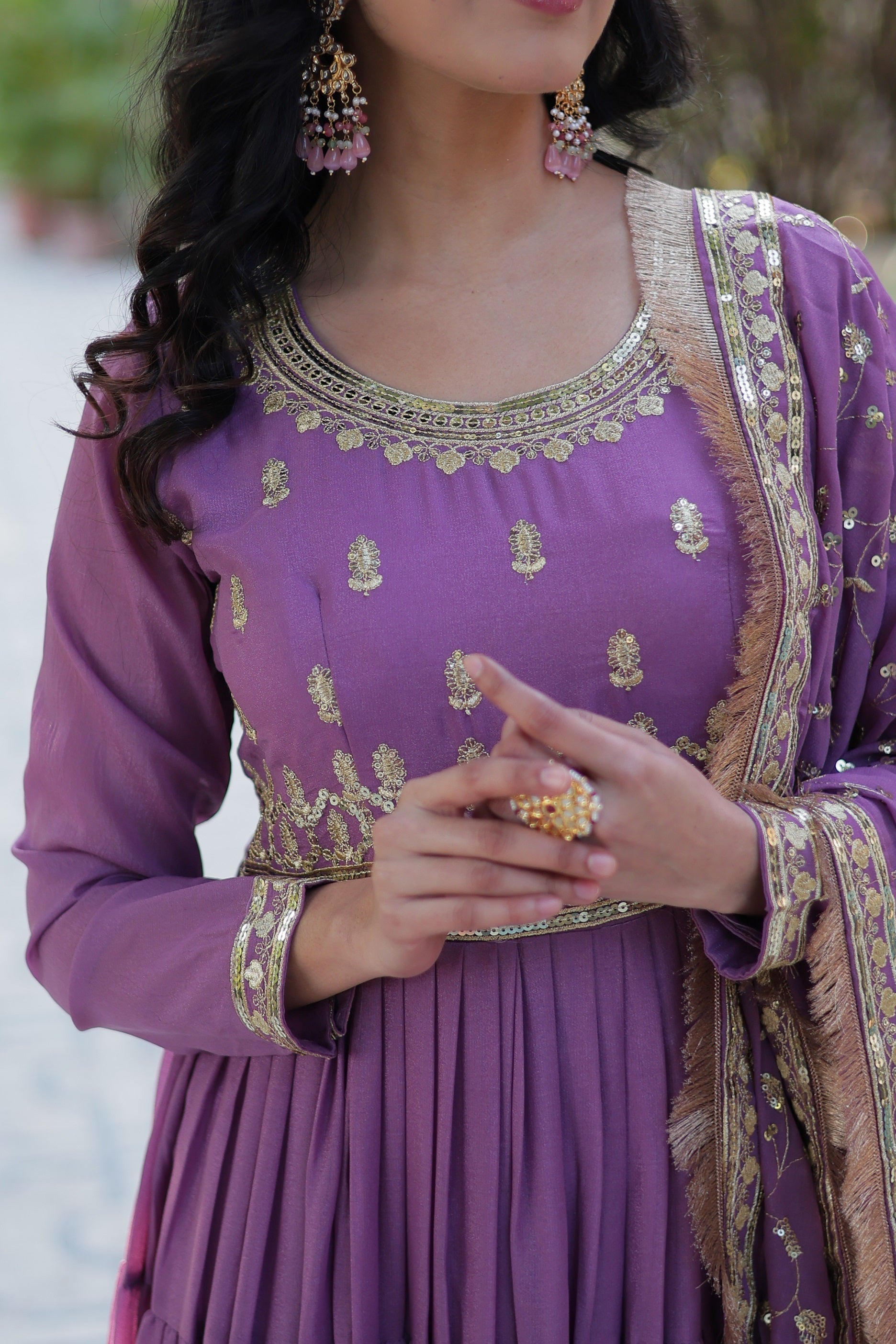 Vedant Vastram Heavy Embroidery & Sequins Work Pure Georgette Gown With Dupatta - Light Violet