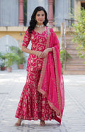Vedant Vastram Heavy Embroidery & Sequins Work Pure Georgette Top Sharara Set With Dupatta - Pink