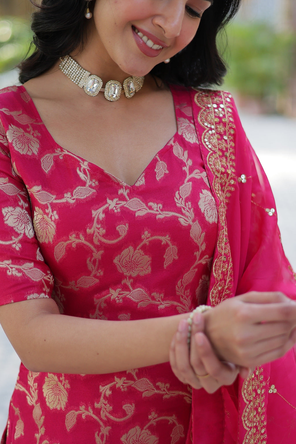 Vedant Vastram Heavy Embroidery & Sequins Work Pure Georgette Top Sharara Set With Dupatta - Pink