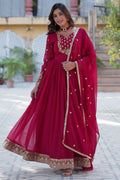 Vedant Vastram Heavy Embroidery & Sequins Work Pure Georgette Gown With Dupatta - Pink