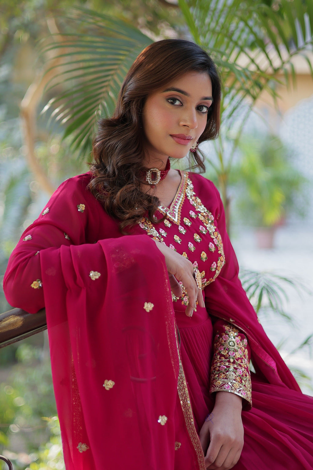Vedant Vastram Heavy Embroidery & Sequins Work Pure Georgette Gown With Dupatta - Pink
