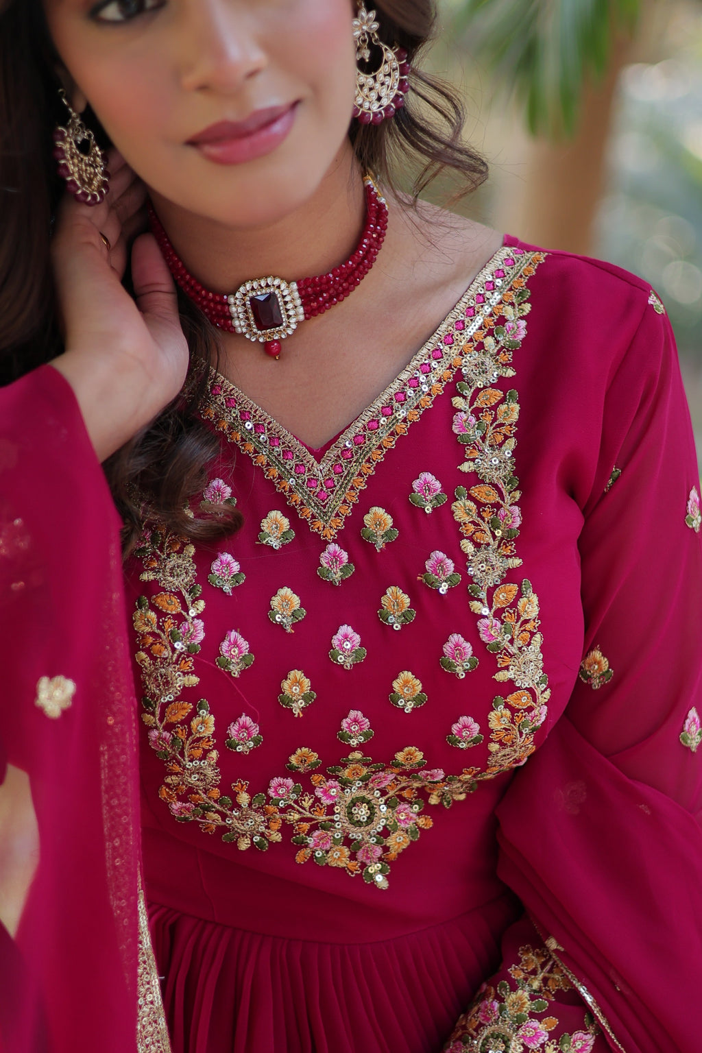 Vedant Vastram Heavy Embroidery & Sequins Work Pure Georgette Gown With Dupatta - Pink