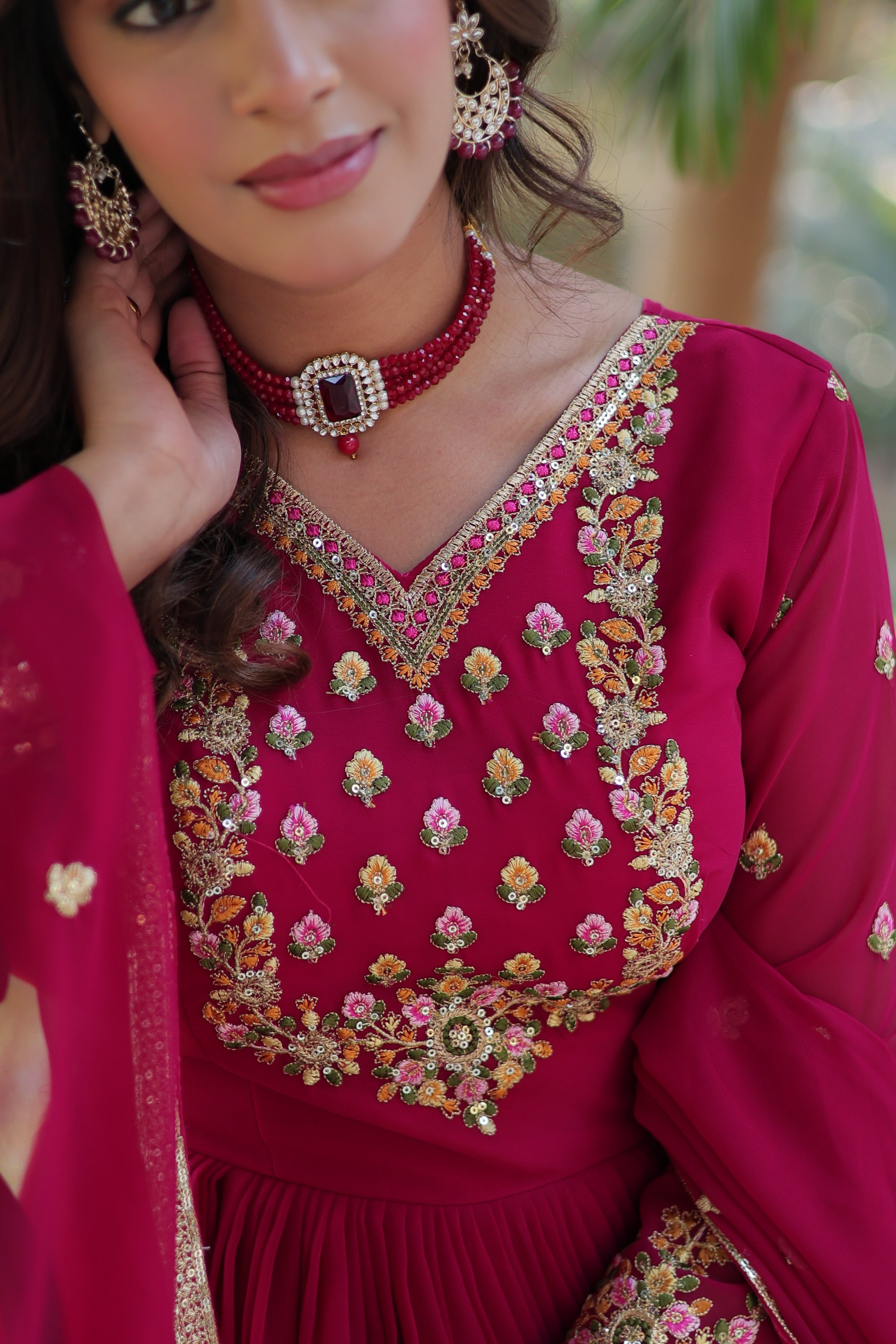 Vedant Vastram Heavy Embroidery & Sequins Work Pure Georgette Gown With Dupatta - Pink