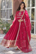 Vedant Vastram Heavy Embroidery & Sequins Work Pure Georgette Gown With Dupatta - Pink