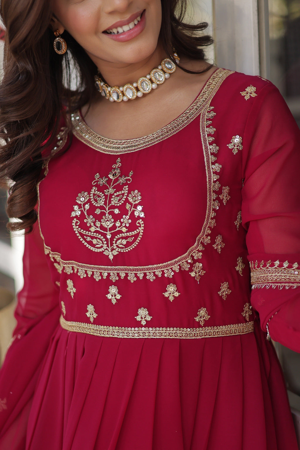 Vedant Vastram Heavy Embroidery & Sequins Work Pure Georgette Gown With Dupatta - Pink