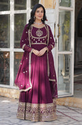 Vedant Vastram Heavy Embroidery & Sequins Work Pure Georgette Gown With Dupatta - Wine