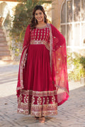 Vedant Vastram Heavy Embroidery & Sequins Work Pure Georgette Gown With Dupatta - Pink