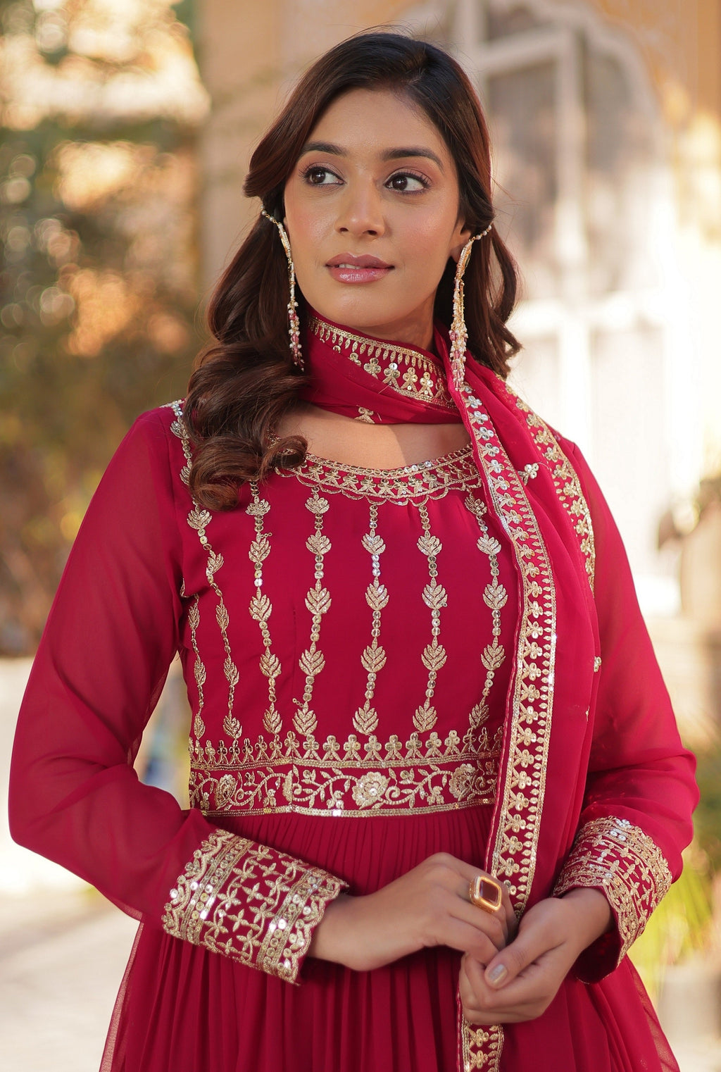 Vedant Vastram Heavy Embroidery & Sequins Work Pure Georgette Gown With Dupatta - Pink