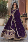 Vedant Vastram Heavy Embroidery & Sequins Work Pure Georgette Gown With Dupatta - Violet