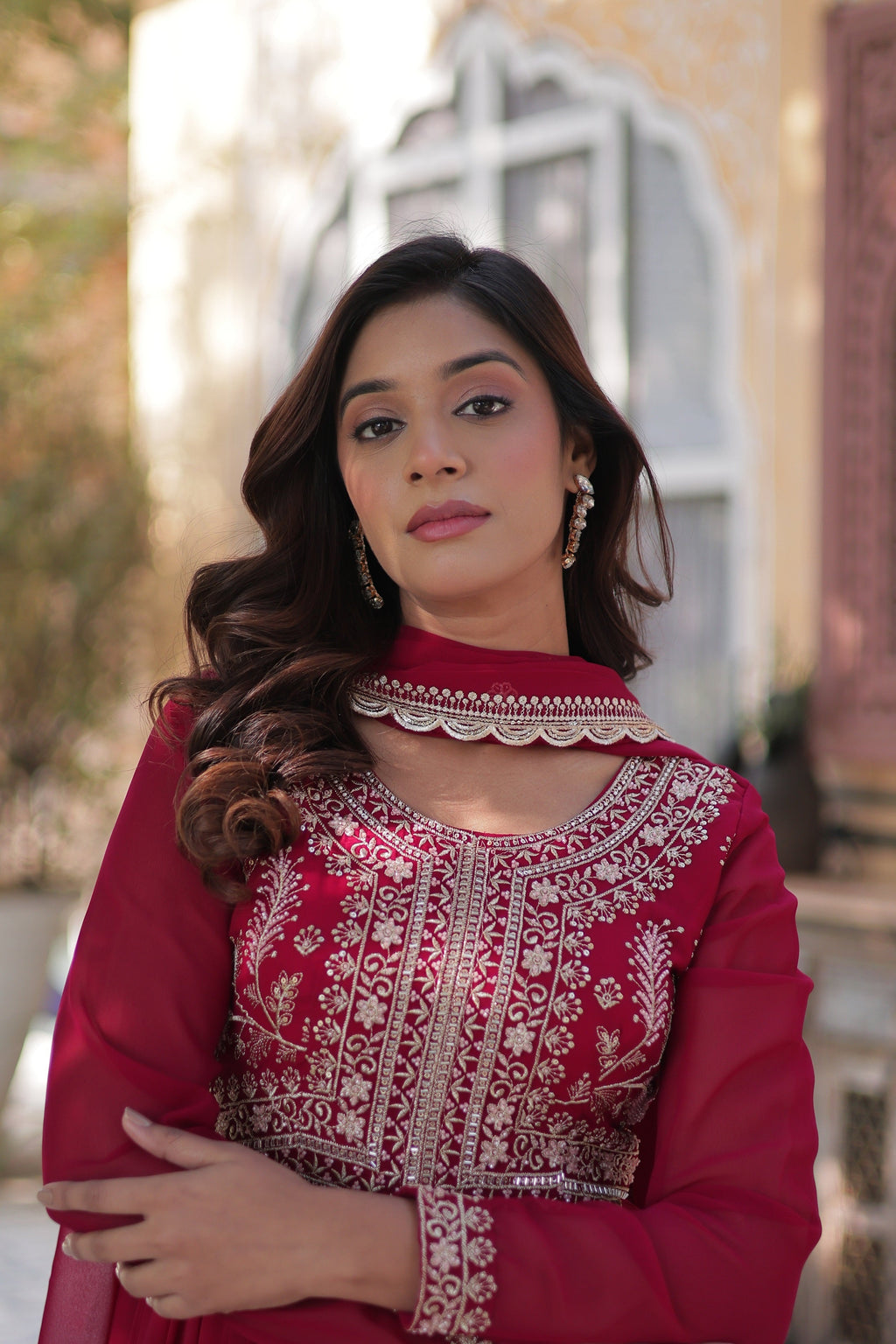 Vedant Vastram Heavy Embroidery & Sequins Work Pure Georgette Gown With Dupatta - Pink