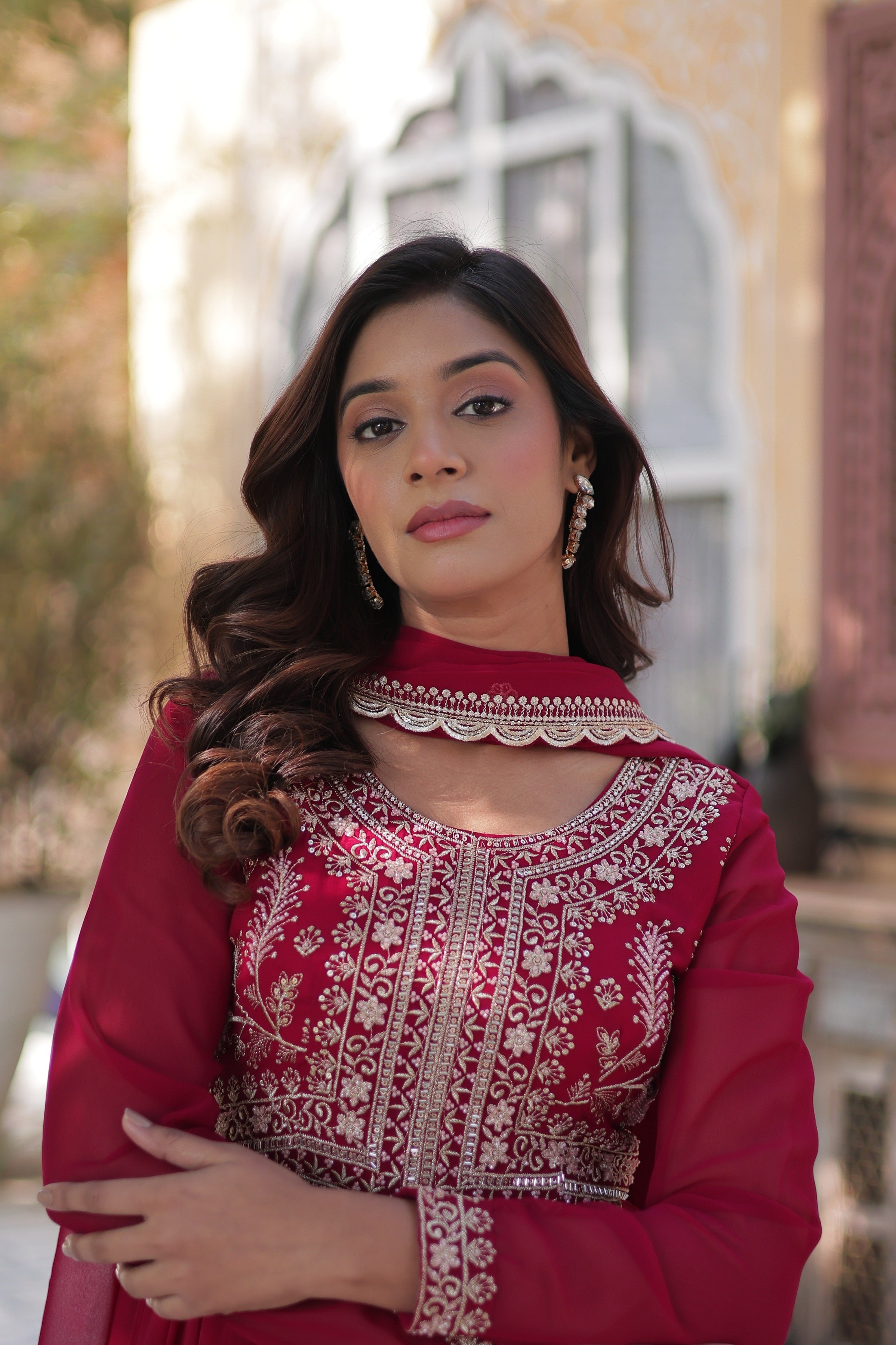 Vedant Vastram Heavy Embroidery & Sequins Work Pure Georgette Gown With Dupatta - Pink