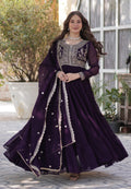 Vedant Vastram Heavy Embroidery & Sequins Work Pure Georgette Gown With Dupatta - Violet