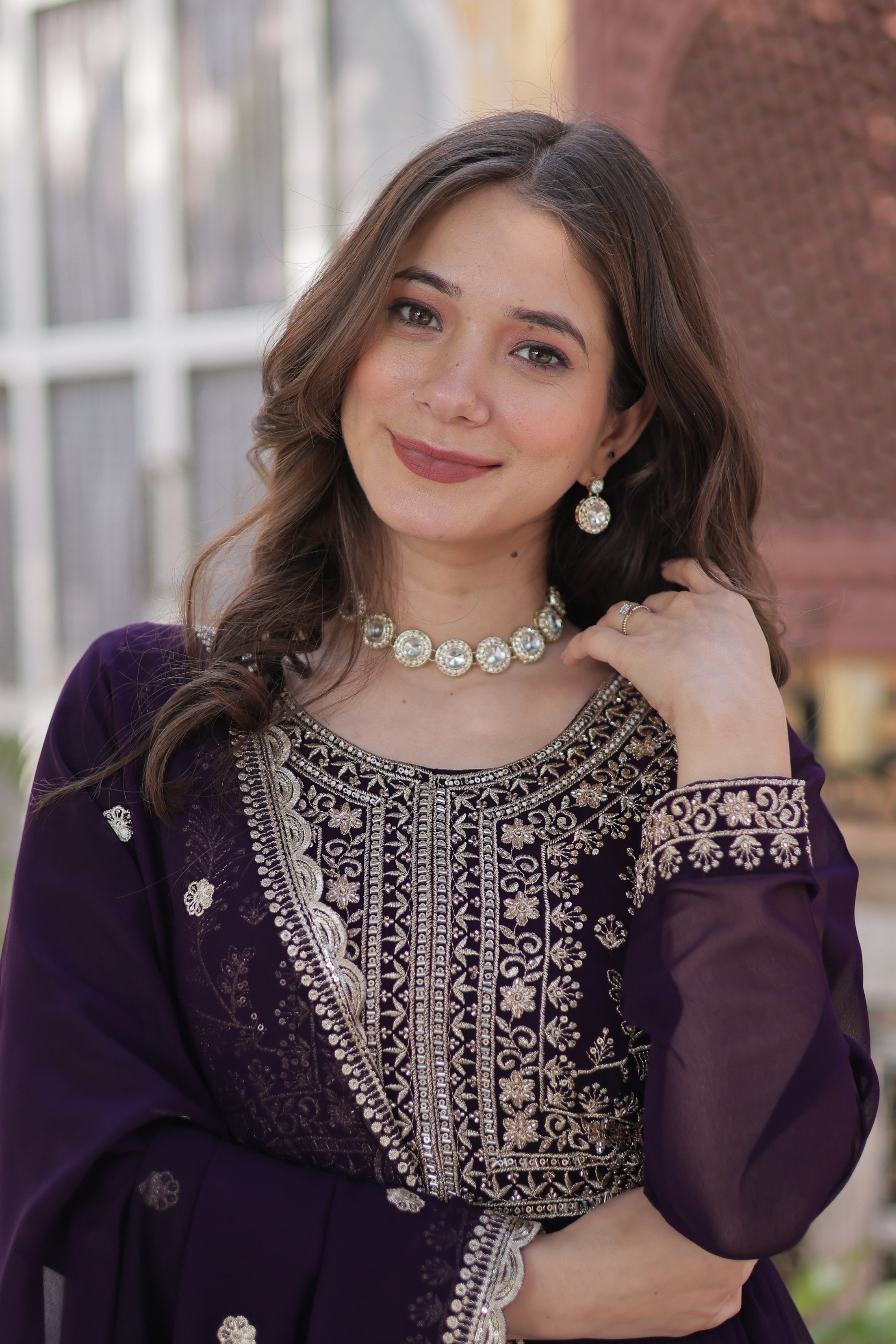 Vedant Vastram Heavy Embroidery & Sequins Work Pure Georgette Gown With Dupatta - Violet