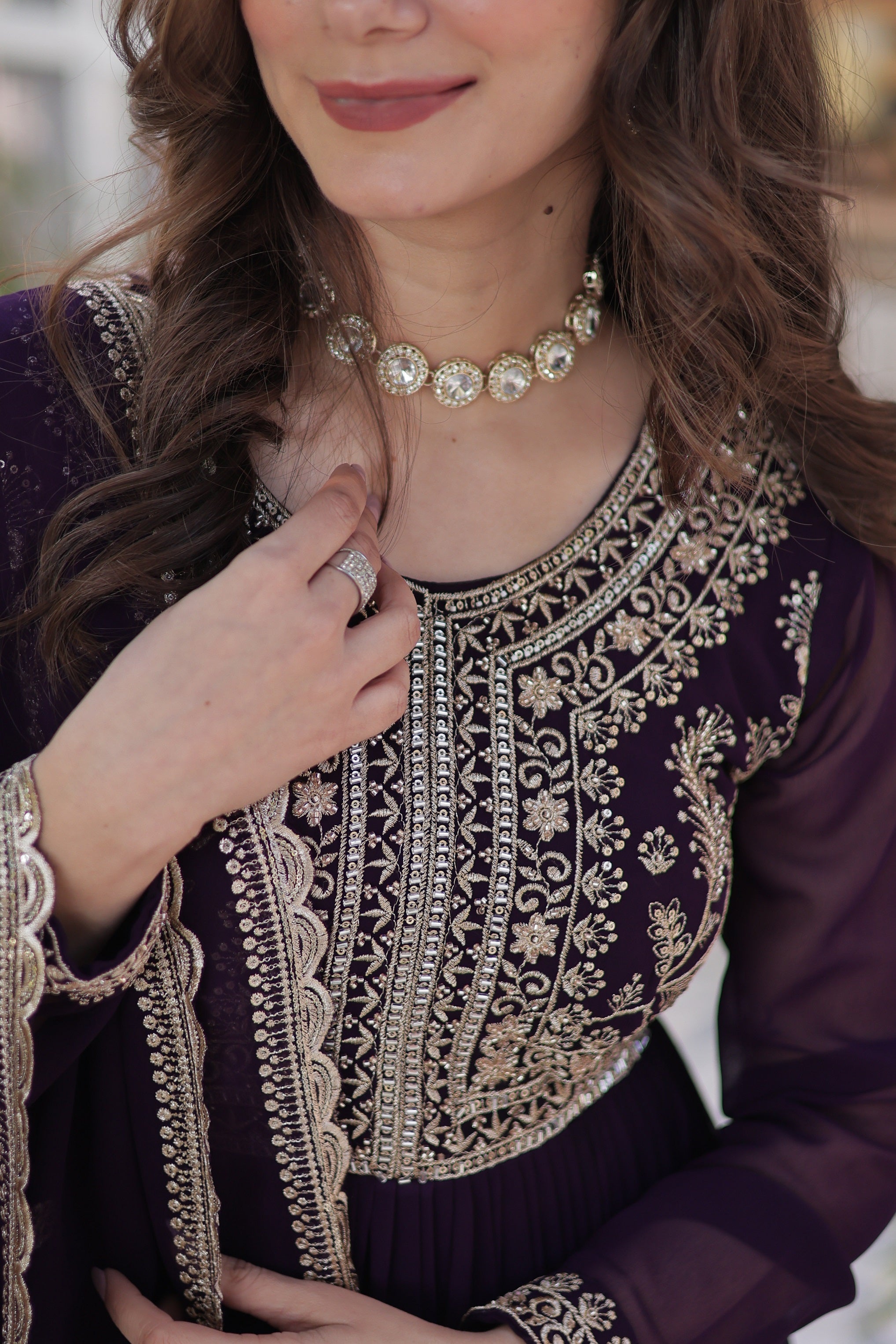 Vedant Vastram Heavy Embroidery & Sequins Work Pure Georgette Gown With Dupatta - Violet