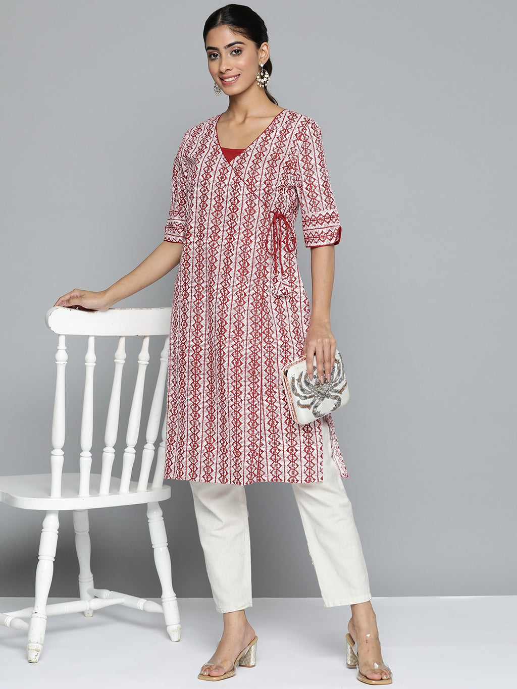 HERE&NOW Printed Wrap Designed Layered Kurta