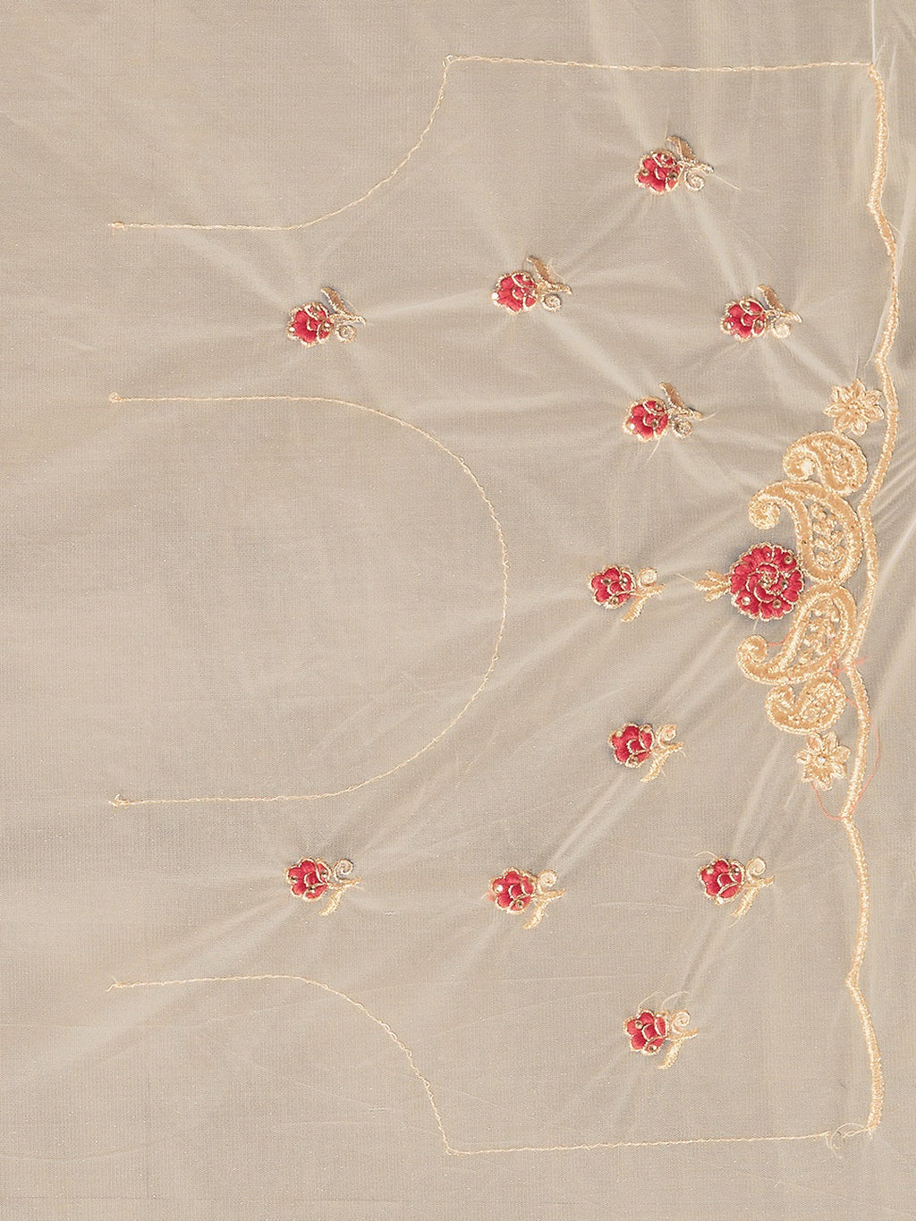 Tikhi Imli Off-White & Gold-Coloured Net Embroidered Saree