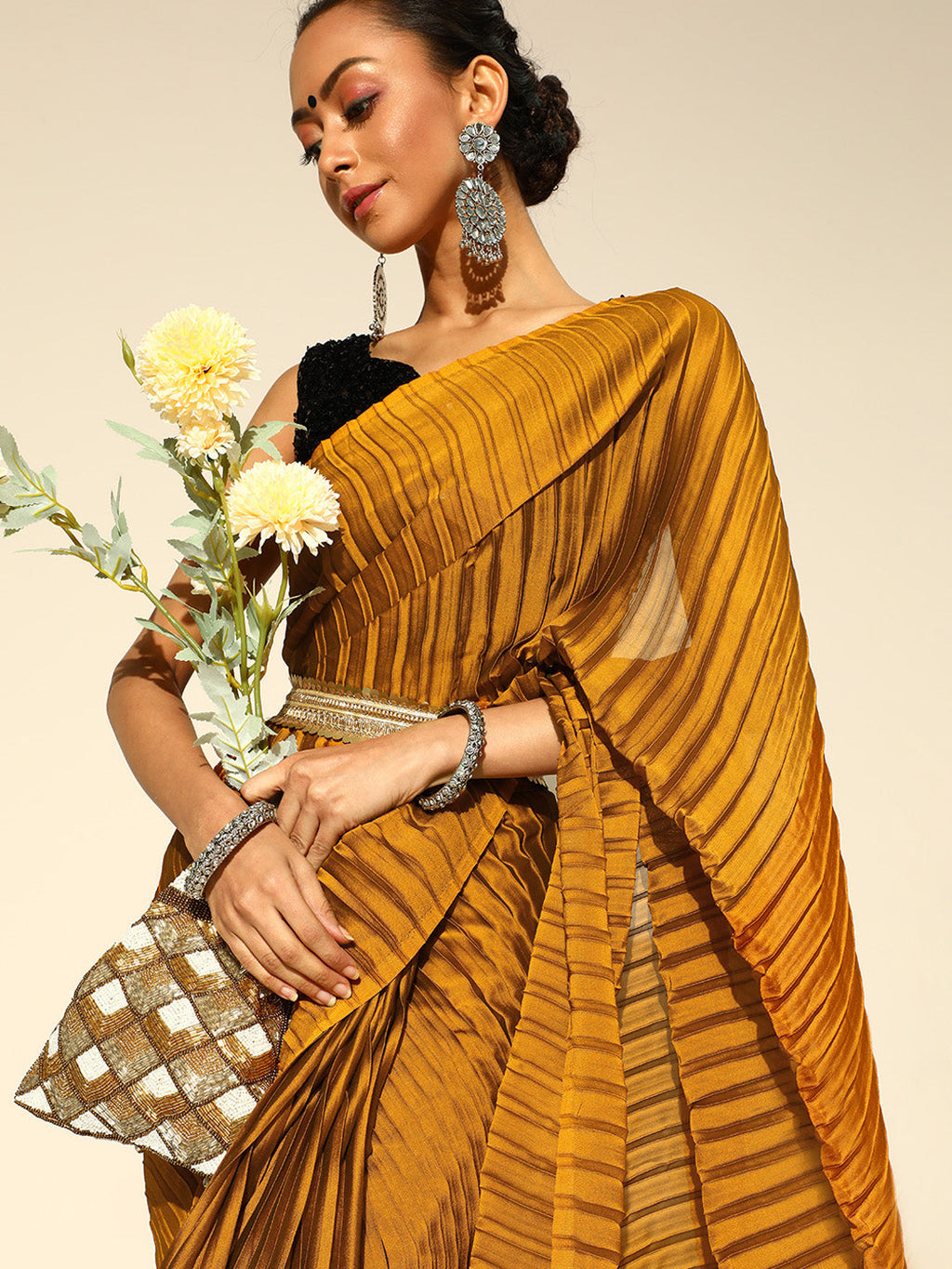 Saree Mall Mustard Party Wear Saree with Matching Blouse