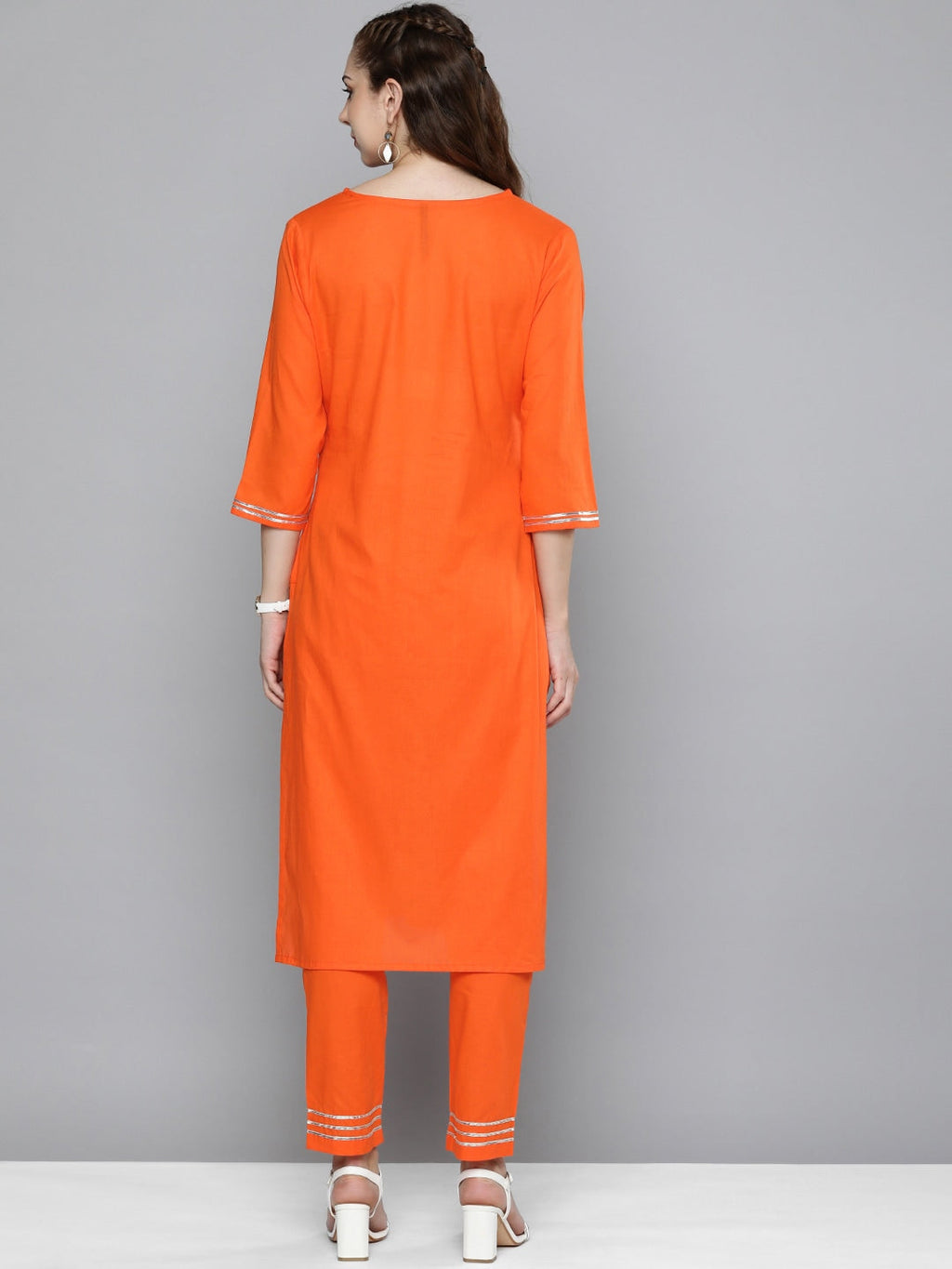HERE&NOW Women Regular Gotta Patti Pure Cotton Kurta with Trousers