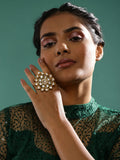 Gold-Polished White Kundan-Studded Adjustable Finger Ring - Ruby Raang