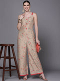 Ahalyaa Women Tan Printed Basic Jumpsuit