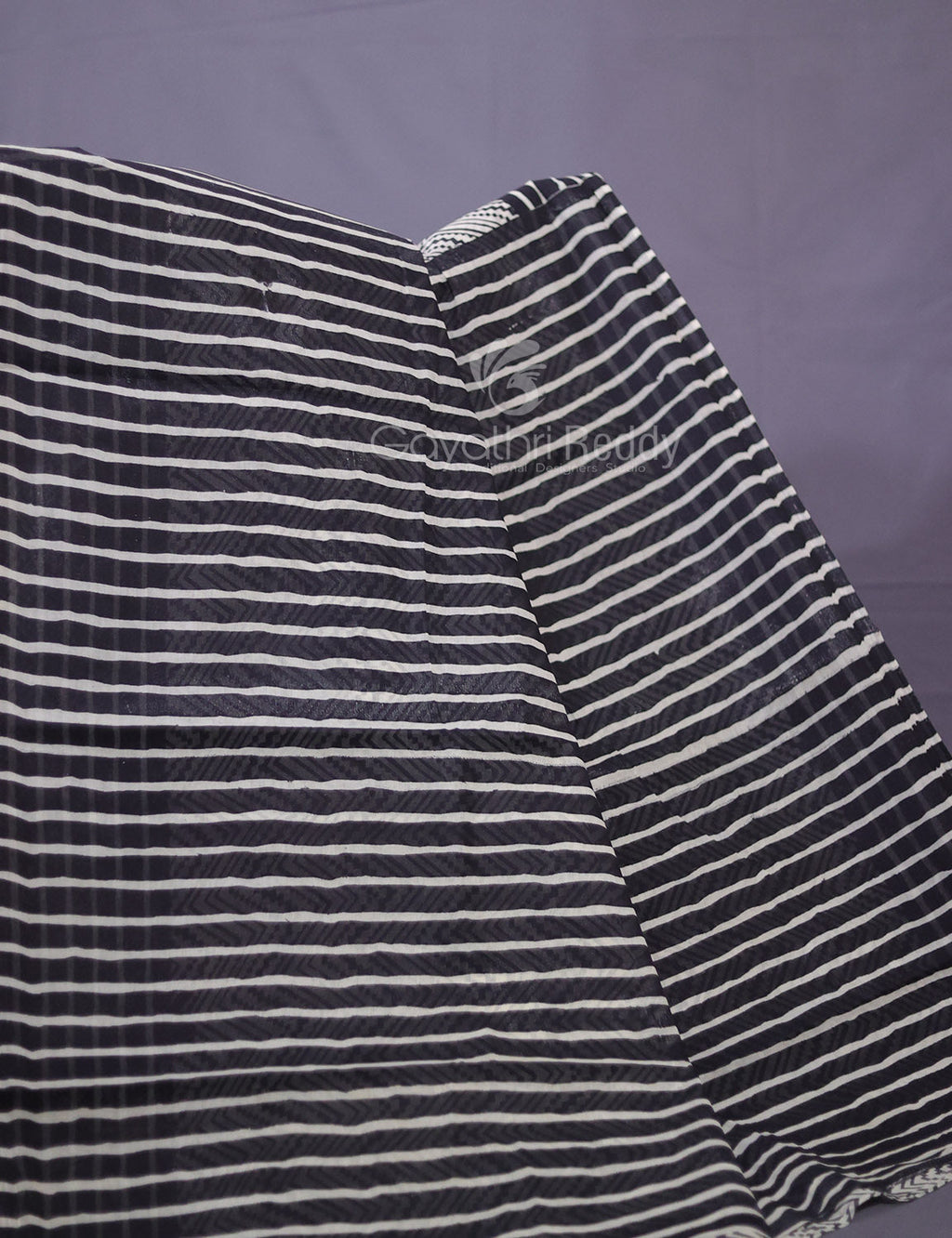 Cream And Black Colour Combo With Waves Print Pure Mulmul Cotton Saree By Gayathri Reddy Designer Studio