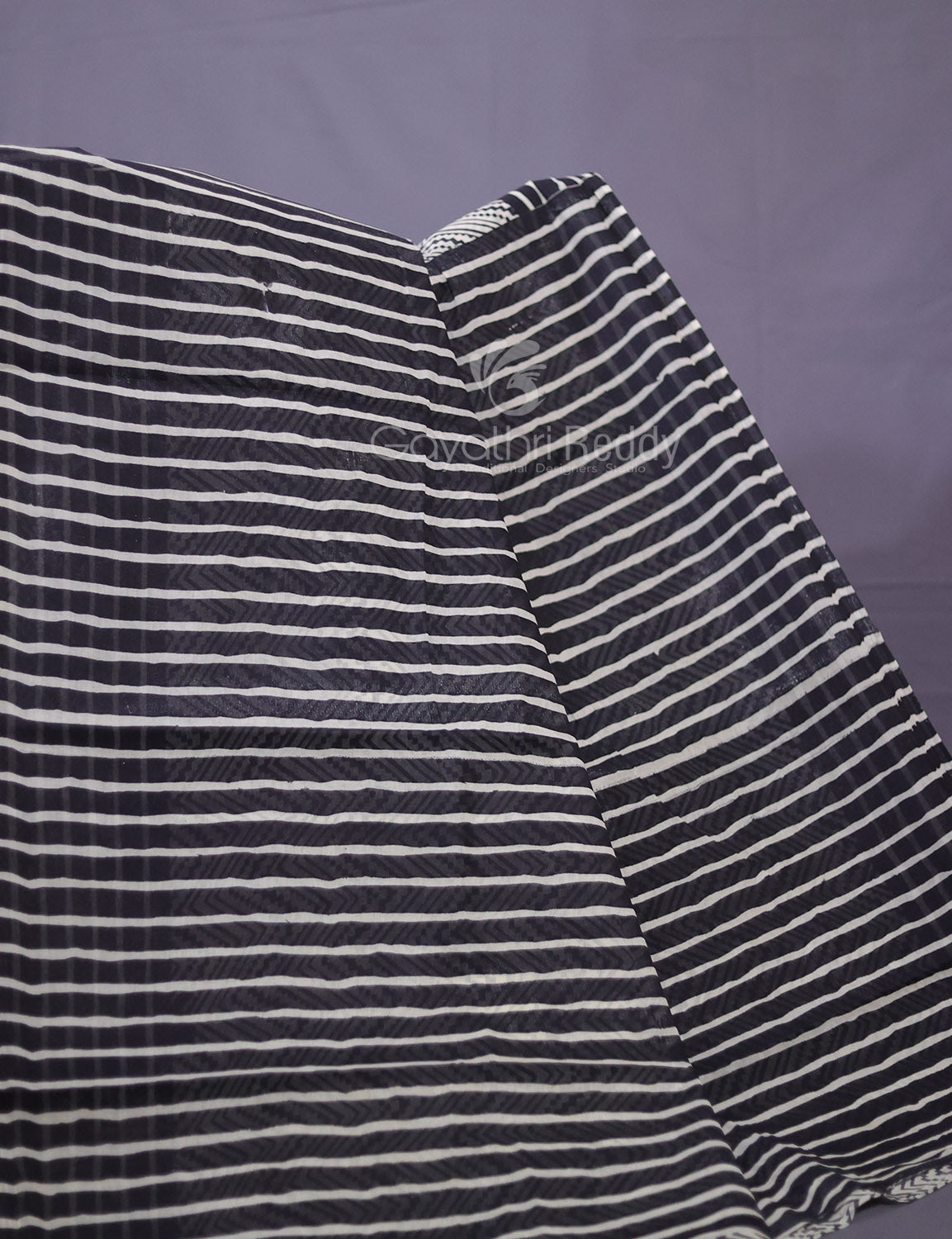 Cream And Black Colour Combo With Waves Print Pure Mulmul Cotton Saree By Gayathri Reddy Designer Studio
