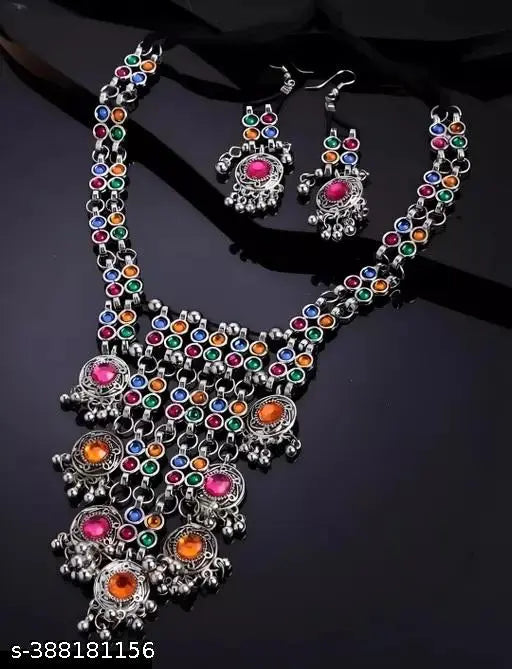 Tehzeeb Creations Women's Multi Colour Meenakari Oxidised Necklace Set
