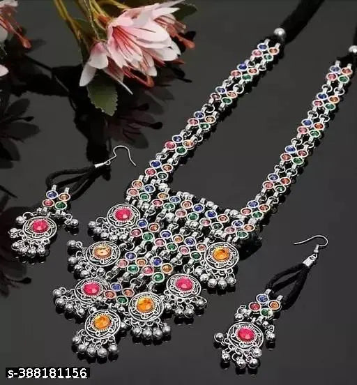 Tehzeeb Creations Women's Multi Colour Meenakari Oxidised Necklace Set
