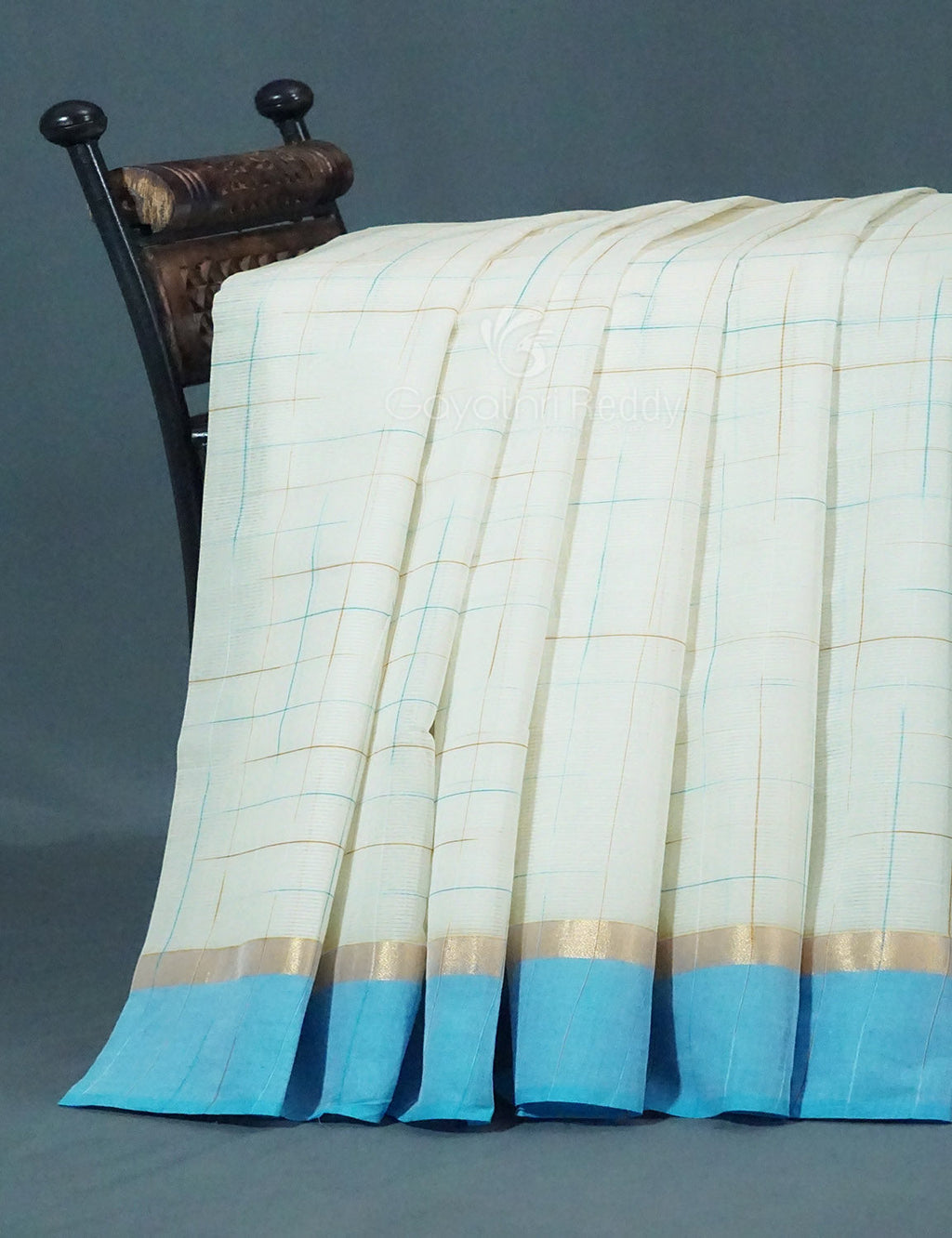 Dual Shade of Milk White And Sky Blue Pure Mangalgiri Cotton By Gayathri Reddy Designer Studio