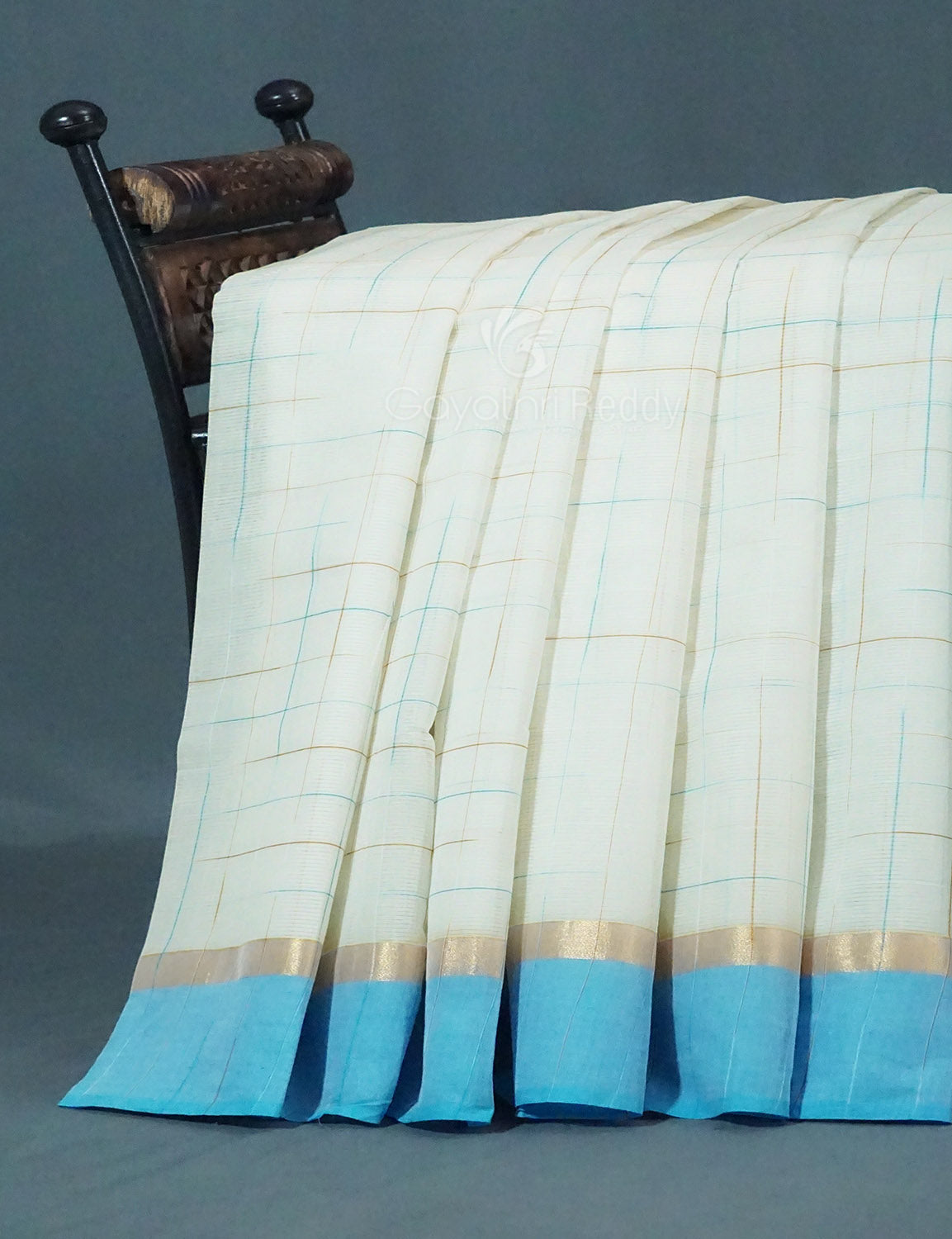 Dual Shade of Milk White And Sky Blue Pure Mangalgiri Cotton By Gayathri Reddy Designer Studio