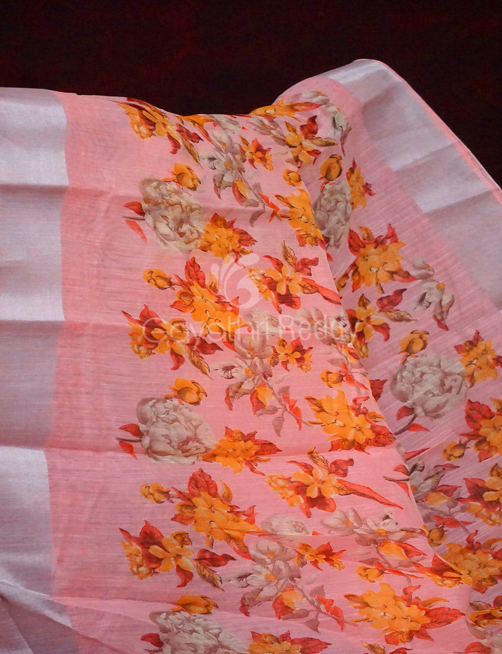 Pastel Peach Colour Floral Design Semi Chanderi Saree By Gayathri Reddy Designer Studio