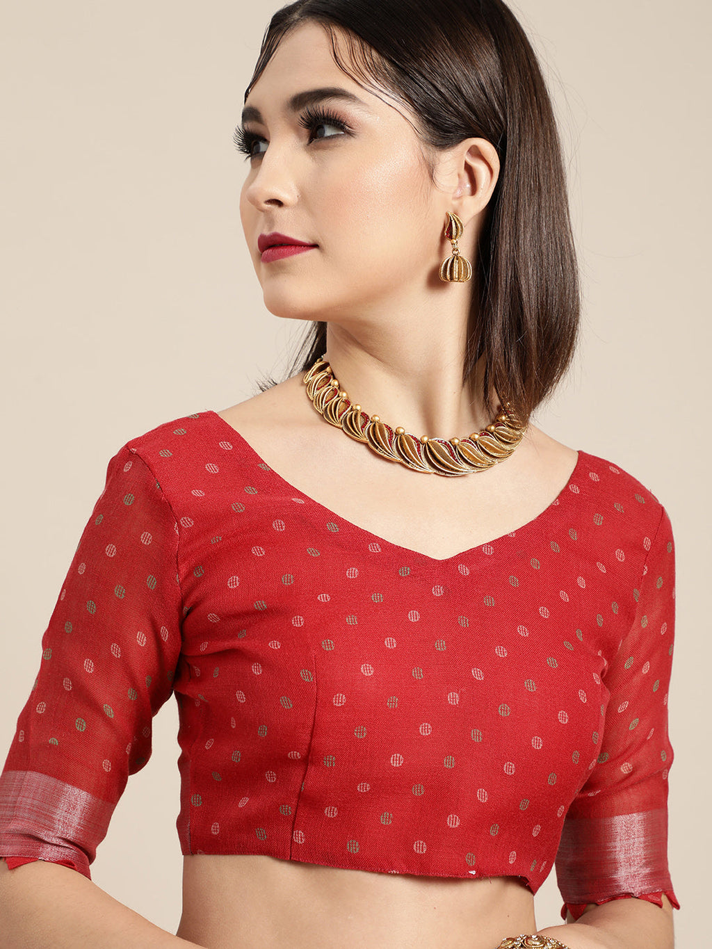 Saree Mall Saree Mall Blazing Red Linen Blend Saree