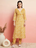 Aks Abstract Printed V-Neck Pure Cotton Kurta with Trousers