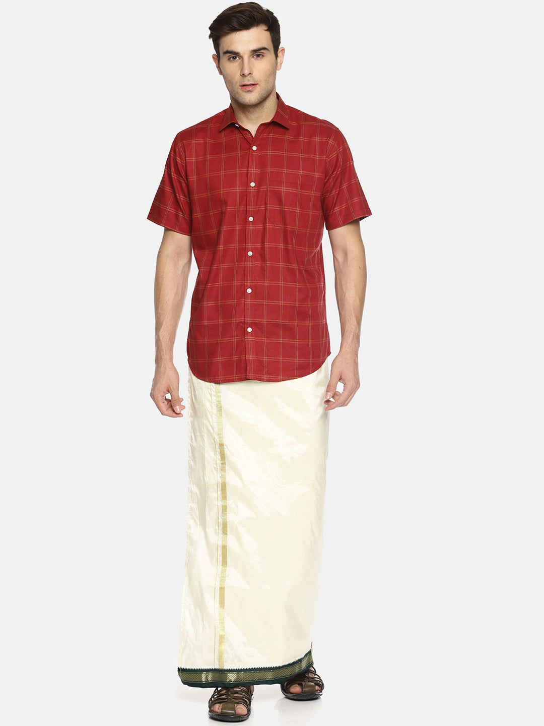Sethukrishna Cream-Coloured Solid Readymade Dhoti For Men