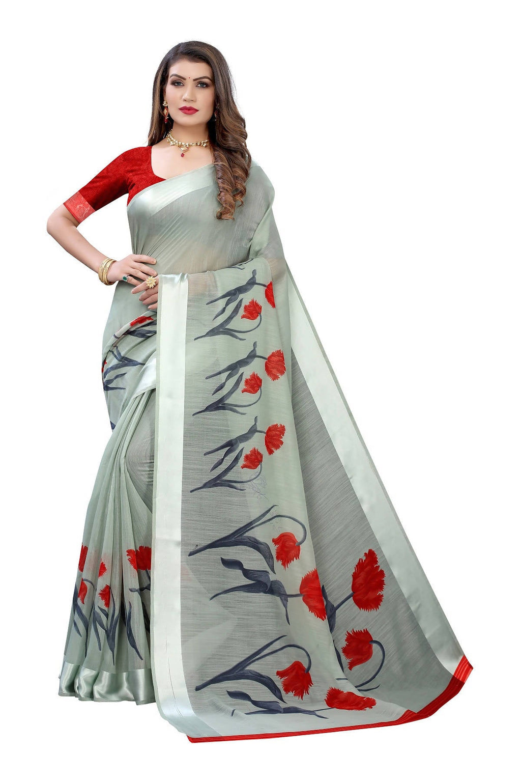 Vamika Sea Green Linen Satin Patta Saree (VANI GREEN)