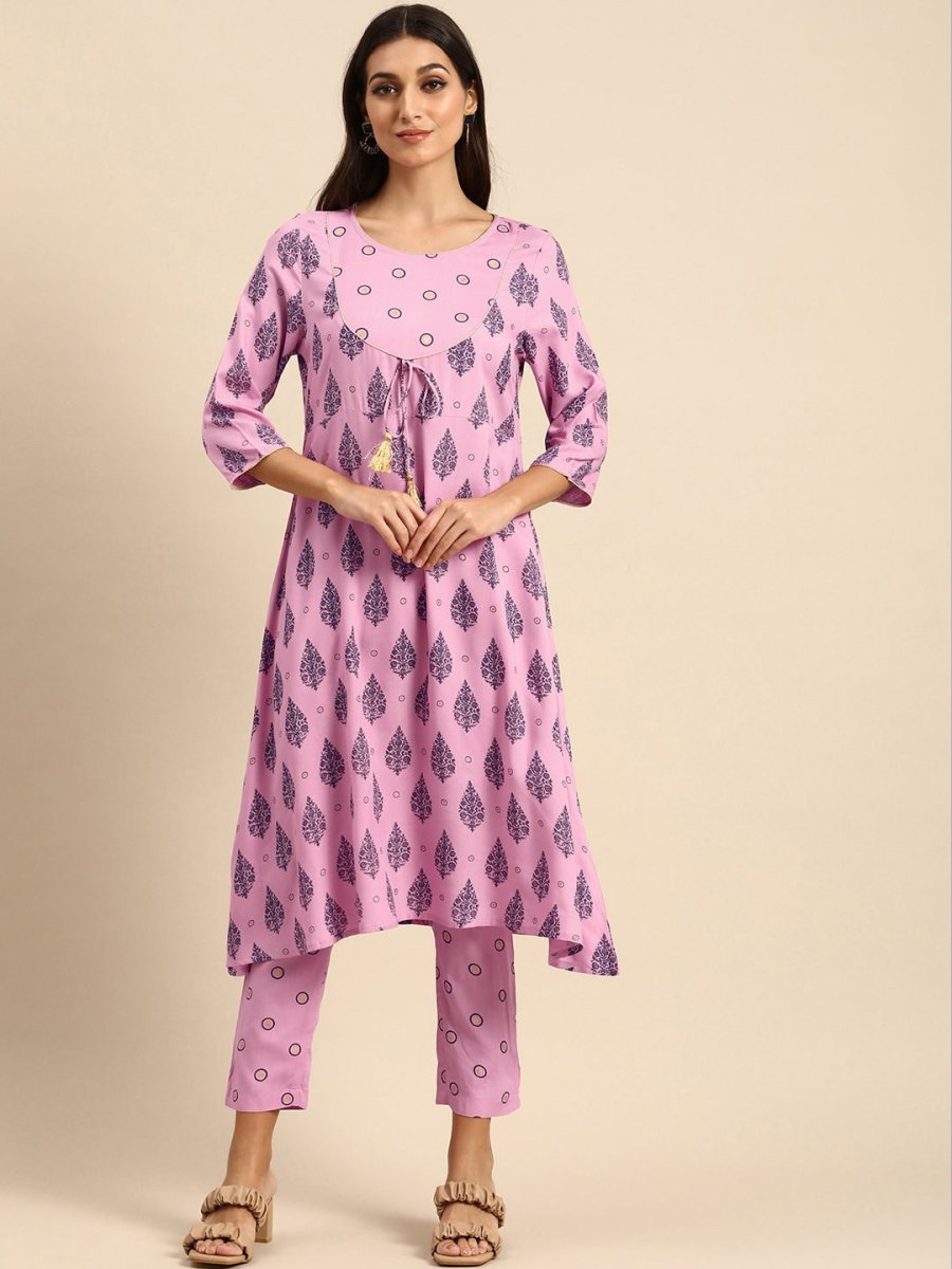 All About You Women Pink Ethnic Motifs Printed Empire Kurta with Trousers