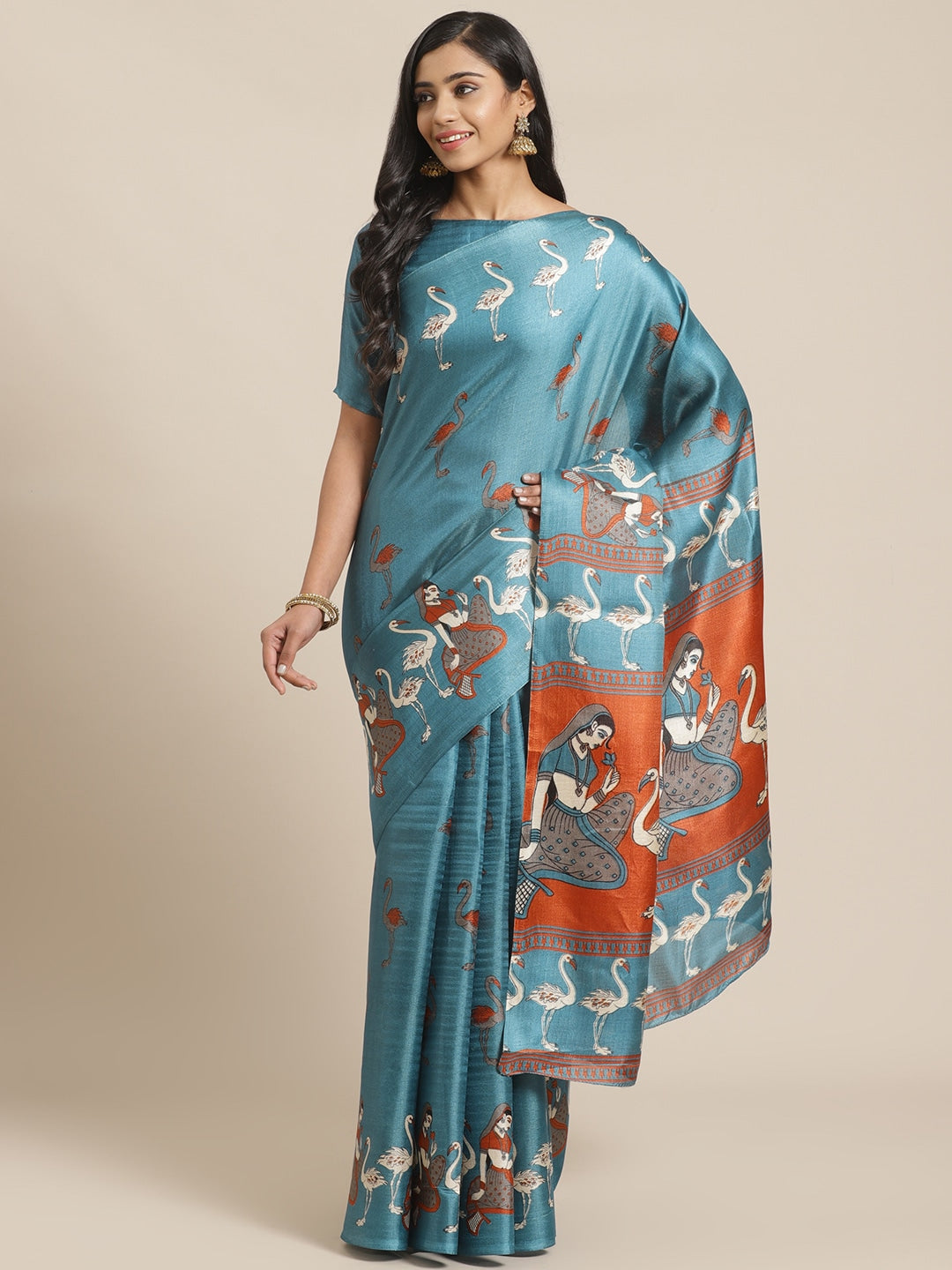 Saree Mall Blue & Beige Ethnic Motifs Print Bhagalpuri Saree