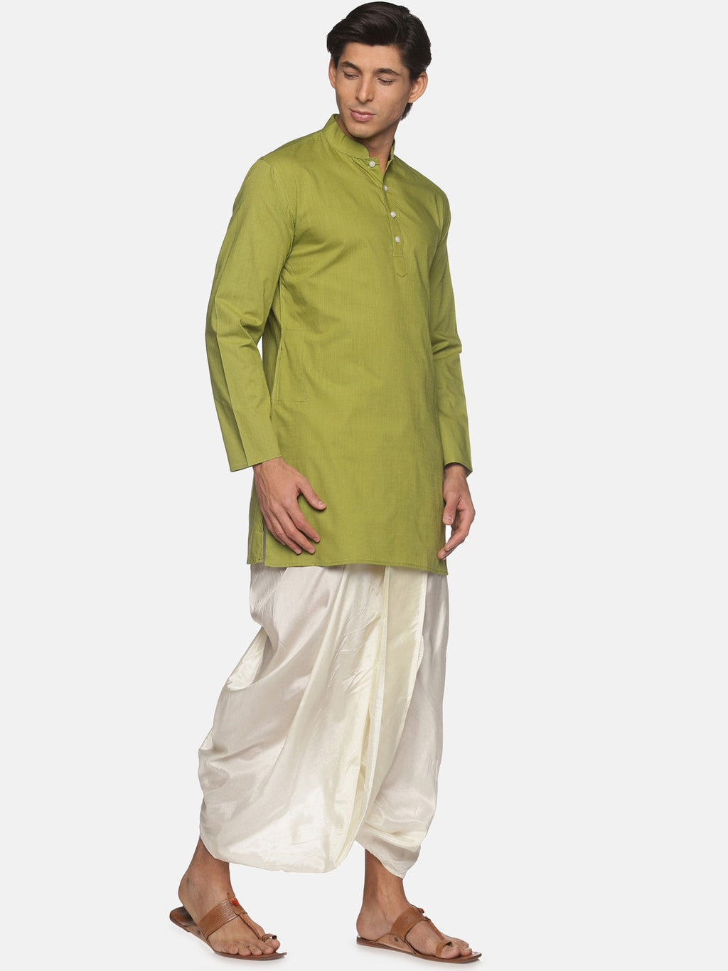Sethukrishna Men Green Pure Cotton Kurta with Dhoti Pants