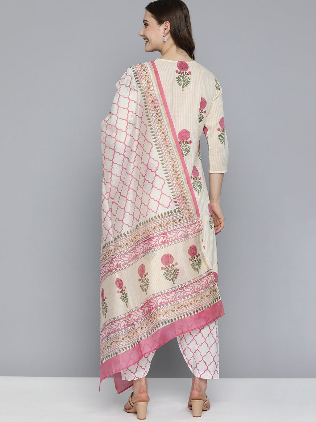 HERE&NOW Floral Printed Panelled Pure Cotton Kurta with Salwar & With Dupatta