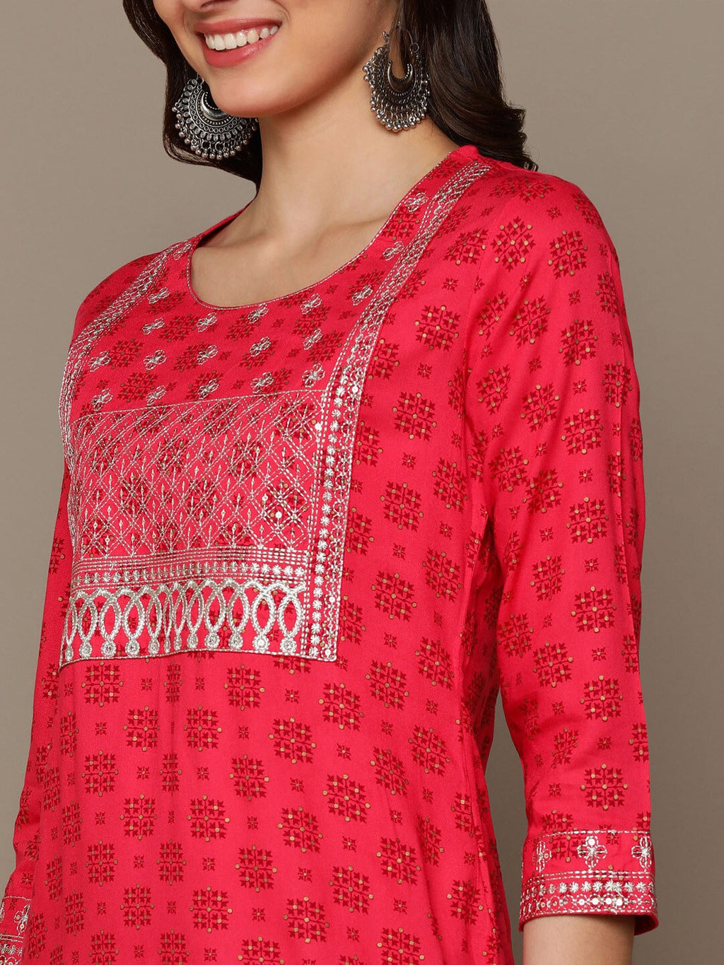 HERE&NOW Ethnic Motifs Printed Sequined Embroidered Straight Kurta