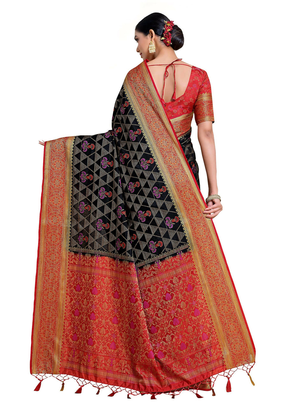 Mimosa Women's Kanjivaram Art Silk Black Saree