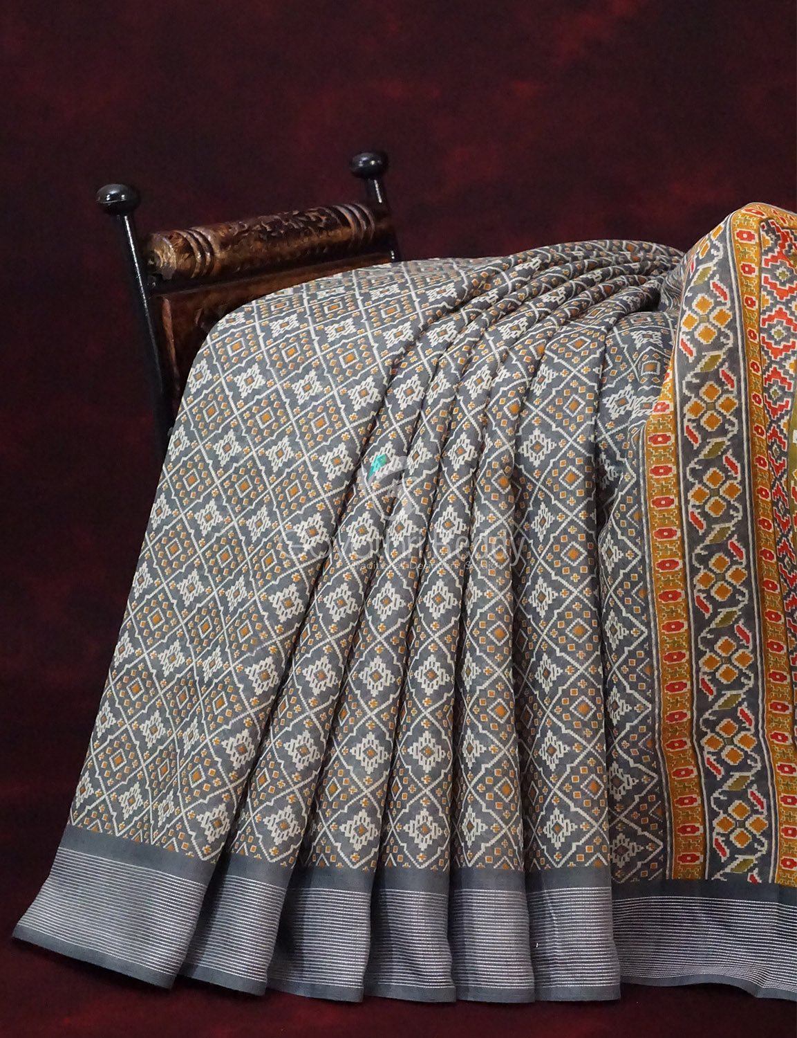 Grey Colored Diamond Print Semi Chanderi Saree By Gayathri Reddy Designer Studio