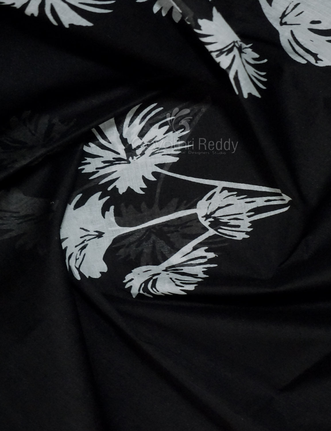 Black And Chikoo Colour Block Print Pure Mulmul Cotton Saree By Gayathri Reddy Designer Studio