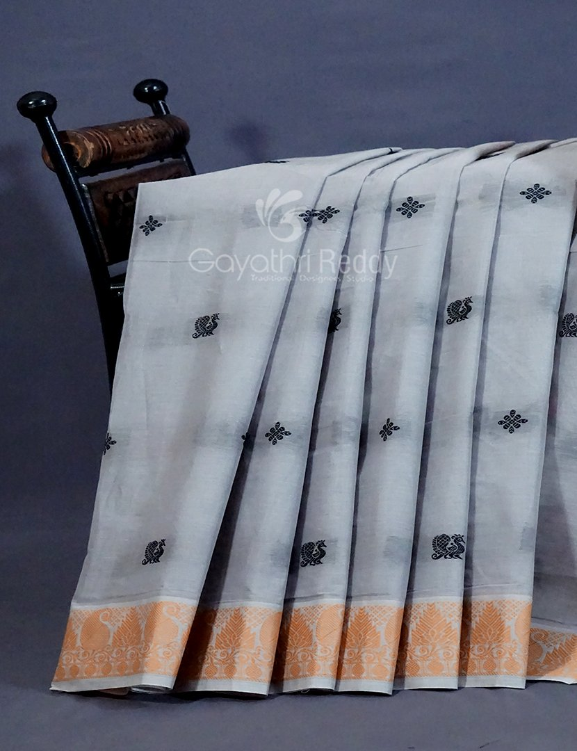 Kalanetha Shades of Grey Pure Kanchi Cotton Saree With Kanchi Traditional Border By Gayathri Reddy Designer Studio