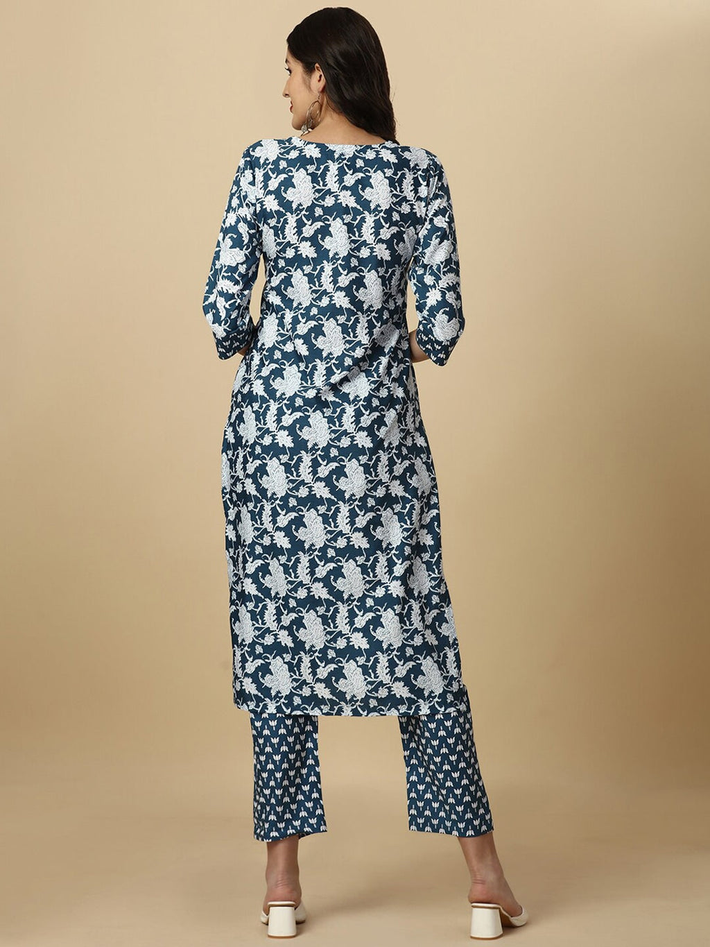 HERE&NOW Floral Printed Regular Kurta with Trousers