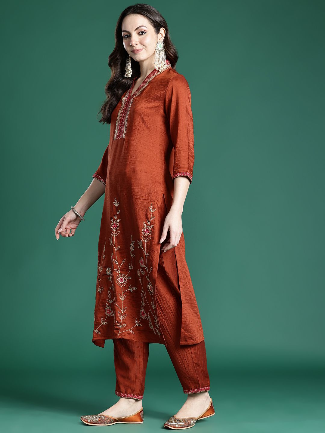 Indo Era Women Ethnic Motifs Embroidered Regular Sequinned Kurta with Trousers & With Dupatta