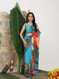 Shivam Fabrics Blue Georgette Fabric Printed Saree