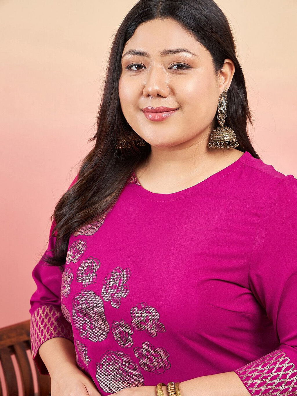 Sztori Floral Printed Round Neck Straight Kurta With Palazzo